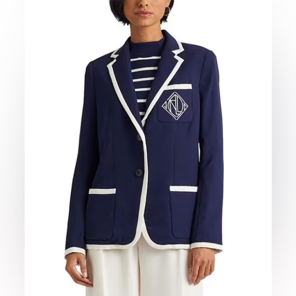 Lauren Ralph Lauren Set- Blue Jacket with Pleated Georgette Wide-Leg Pant